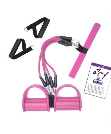 Pedal Resistance Band 4-Tube Elastic Pull Rope Sit-up Equipment Yoga Strap Bodybuilding Expander Exercise Bands Fitness Equipment for Abdomen Waist Arm Leg Stretching Slimming Training Pink