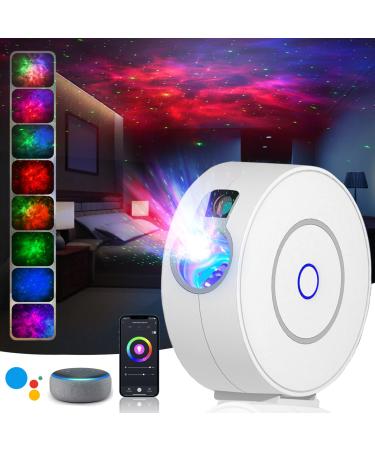 Star Projector LED Galaxy Projector Light with APP Control 16 Colors RGB Dimming Nebula Night Light with Timing Function/Voice Control for Kids Adults Bedroom/Room Decor/Home Theatre/Party White