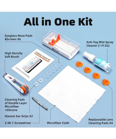 Glasses Cleaner Kit - Eyeglass Cleaner Spray & Microfiber Cloth Set with Portable Repair Kit - Safe for All Lens - White - Buy Online on GoSupps.com