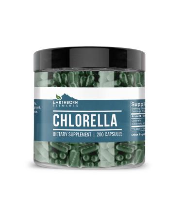 Earthborn Elements Chlorella 200 Capsules Pure & Undiluted No Additives 200 Count (Pack of 1)