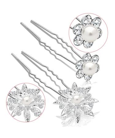 40 Pcs Silver Rhinestone Pearl Wedding Flower Hair Pins for Bridal and Bridesmaids - Gingbiss U Shape Hair Accessories for Women and Girls - Buy Online on GoSupps.com
