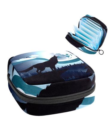 Women bands storage pockets Stillpad holder silhouette of the wolf howls on the moon in the forest at night portable period kit pocket feminine product bag for women girls color1