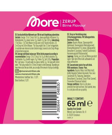 More Zerup Pear Syrup 65ml | Sugar-Free Zero Calories Vegan | Made in Germany | Mixes Up to 8L Drink - Buy Online on GoSupps.com