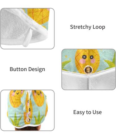 Super Absorbent Yellow Pineapple Teal Hair Towel 2 Pack | Quick Dry Hair Turbans for Women & Girls - Buy Online on GoSupps.com