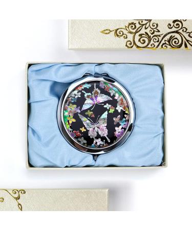 Mother of Pearl Compact Mirror with Magnification | Dual-Sided Travel Makeup Mirror with Floral Design | Traditional Korean Painting | Portable Handheld Mirror - Buy Online on GoSupps.com