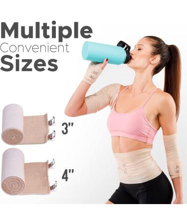 Premium Elastic Bandage Wraps - Latex-Free 2-Pack (4 & 3) with Metal Clip Fasteners - Ideal for Sprains & Injuries - Beige Classic Closure - Buy Online on GoSupps.com
