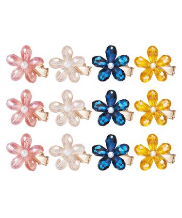 Small pearl hair clips mini crystal alligator hairpins flower crystal hair clips for different hairstyles such as smooth hair thin hair or curly hair simple and exquisite (12 pieces)