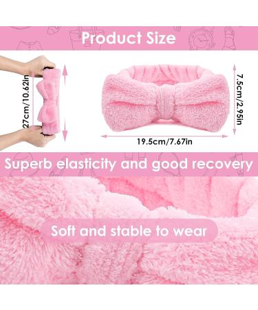 Molain 2Pcs Spa Headband Set - Bowknot Coral Fleece Hair Bands for Women - Perfect for Makeup, Skincare, and Sports - Pink & White - Buy Online on GoSupps.com