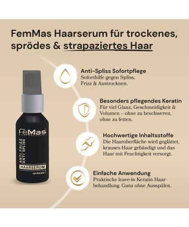 Femmas Haar-Serum 50ml | Argan Oil & Keratin Anti-Frizz Treatment for Dry Damaged Hair | Shine & Strengthen Hair Against Split Ends & Breakage - Buy Online on GoSupps.com