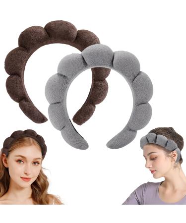LCKOK Skincare Headband Bubble Headband Makeup Headband for Washing Face Spa Headband Set of 2 for Shower Gray+Brown