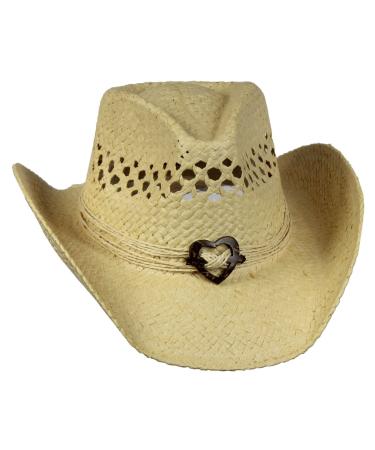 Saddleback Hats Vented Straw Cowboy Hat w/Wood Heart Band Shapeable Cowgirl Western Natural
