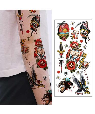PUSNMI 120 260mm Classic Sailor Jerry Temporary Tattoo - Cool Skull Design for Halloween & Club - Long Lasting Body Art for Men and Women - Buy Online on GoSupps.com