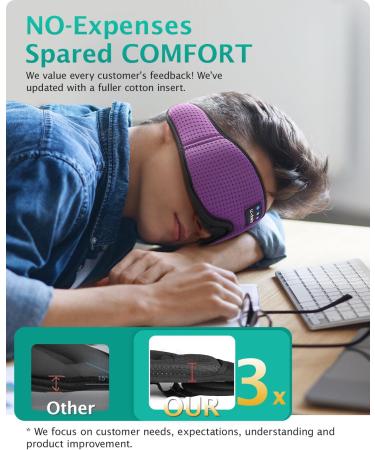 LC-dolida Bluetooth Sleep Mask Headphones - 3D Deep Eye Mask for Side Sleepers - Zero Eye Pressure - Adjustable Eye Covers - Purple - Buy Online on GoSupps.com