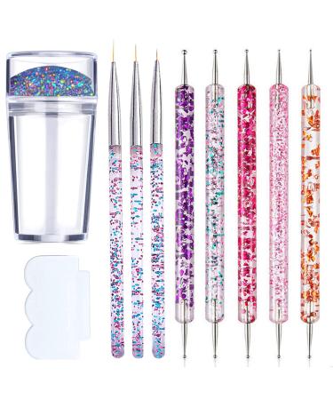 Clear Silicone Jelly Stamper Nail Art Brushes Transparent Nail Stamper Scraper for French Tip Nails Art Design Manicure Tools 1 Stamper+3 Line Pens+5 Dotting Pens