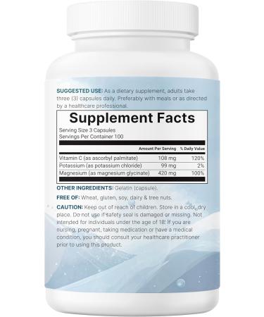  Pure Potassium Supplement with Magnesium Glycinate 300 Capsules | Enhanced with Fat-Soluble Vitamin C | Chloride + Glycinate Mineral Electrolyte Complex | Only Active Ingredients | Filler Free - Buy Online on GoSupps.com