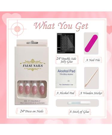 French Tip Long Coffin False Nails - 24pcs Medium Long Press On Nails with Glue Sticker for Women and Girls - Buy Online on GoSupps.com