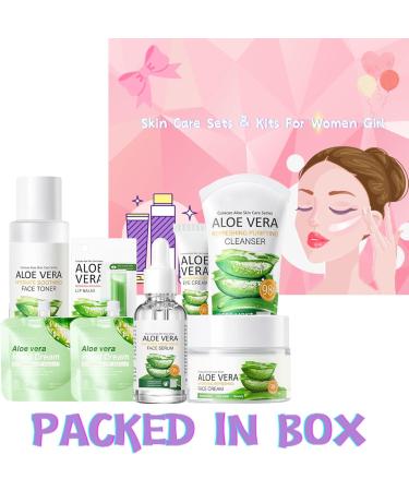 Aloe Vera Skincare Gift Set for Women - 8PCS Pamper Kit with Cleanser, Lip Balm, Eye Cream, Toner, Face Cream, Serum, Hand Cream - Hydrating & Refreshing Gift Set - Buy Online on GoSupps.com