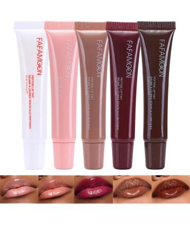 5 Colors Hydrating Lip Glow Oil Ribbon Toast Raspberry jelly Espresso White Tinted Lip Oil Gloss Moisturizing Hydrating Nourishing Lip Care Oil for Naturally Plump Pillowy-soft Lips
