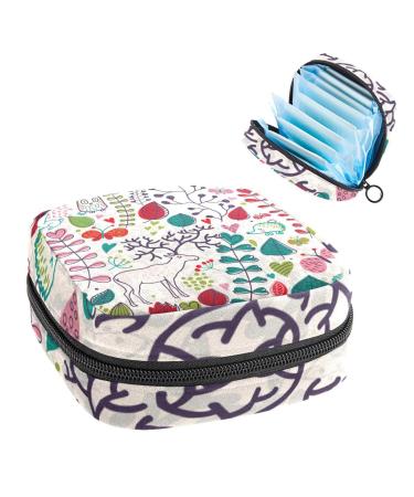 GIAPB Period Bag Sanitary Napkin Storage Bag Period Pouch Travel Makeup Bag Vintage Flowers Deer Color5096