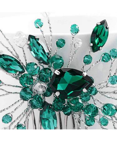 IYOU Princess Green Crystal Hair Comb - Bridal Wedding Headpiece for Girls & Women - Silver Accessories - Buy Online on GoSupps.com