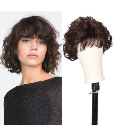 Kalyss Dark Brown Short Curly Wavy Wig with Bangs - Premium Synthetic Fashion Hair Wigs for Women - Buy Online on GoSupps.com