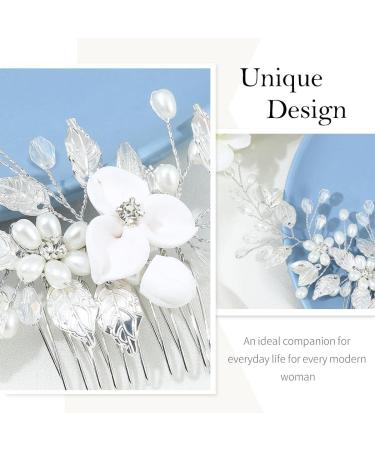 Vakkery Bridal Wedding Hair Comb - Silver Pearl Hair Clips & Flower Hair Accessories for Women & Girls - Buy Online on GoSupps.com