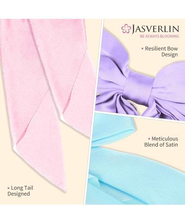JASVERLIN Baby Color Stain Hair Bow Clips Set - Soft Silky Ribbons with Long Tail Barrettes for Women Girls - 3 Pcs (Blue/Pink/Lilac) - Buy Online on GoSupps.com