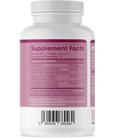 D-Mannose Capsules 1000mg for UTI Support & Bladder Health - Cranberry, Dandelion, Hibiscus - 60 Veggie Caps - Buy Online on GoSupps.com