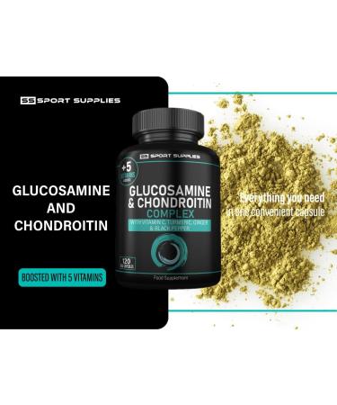 Glucosamine and Chondroitin High Strength Plus 5 Vitamins - 120 Complex Capsules 1 000mg (Providing 530mg Base) - Chondroitin 200mg - Added Turmeric Ginger Black Pepper Vitamin C B6 B1 D3 & B12 - Buy Online on GoSupps.com