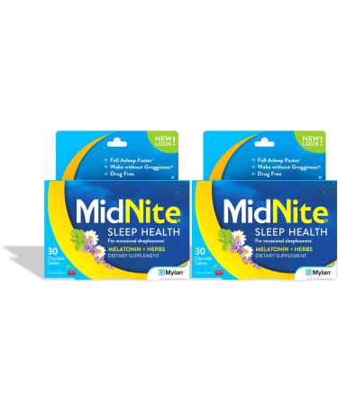 MidNite Natural Sleep Supplement 30 Count Chewable Cherry-Flavored Tablets Natural Non-Habit Forming Sleep Aid Melatonin Supplement - Twin Pack