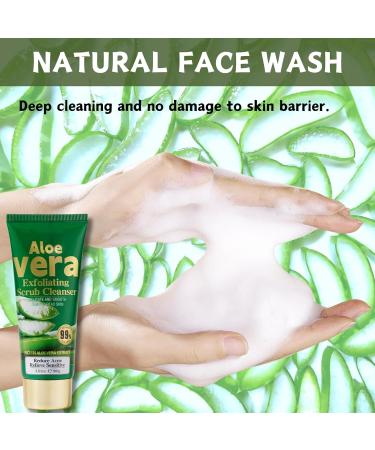 Aloe Vera Exfoliating Scrub Cleanser Aloe Vera Gel Face Wash Natural Acne Face Wash Face Wash For Men & Women Cream Cleanser For Acne Prone & Oily Skin Face Wash - Soothe Purify Facial Skin Care Green-Aloe Vera - Buy Online on GoSupps.com