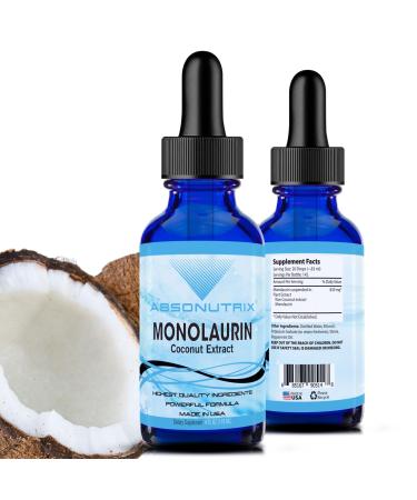 Absonutrix Monolaurin Liquid Extract - 4oz Liquid 830 mg 142 Servings Made in USA Quick Absorption Quality Potent Ingredients Non-GMO GMP Certified Facility Cruelty-Free Products a