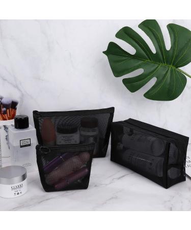 Travel Toiletry Bags Set - Mesh Cosmetic Bags with Zipper (3 Sizes) for Men & Women | Black Makeup Organizer - Buy Online on GoSupps.com
