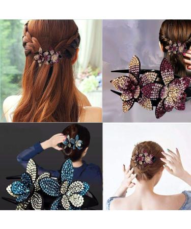 5 PCS Double Flower Rhinestone Hair Clips - Elegant Hair Accessories for Women - Crystal Thick Hairpins (Large) - Flower Color Options Available - Buy Online on GoSupps.com