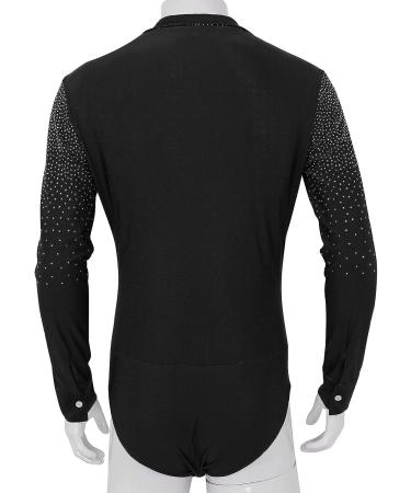 XUNZOO Men's Latin Ballet Ballroom Dance Leotard | Long Sleeve Mesh Splice | Shiny Rhinestones | Black Zipper | Medium - Buy Online on GoSupps.com