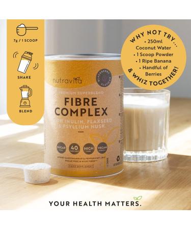 Nutravita Fibre Complex Powder - BlackBerry Flavour | Vegan Supplement with Inulin, Flaxseed & Psyllium Husk - Supports Daily Rhythm & Gut Health - Buy Online on GoSupps.com