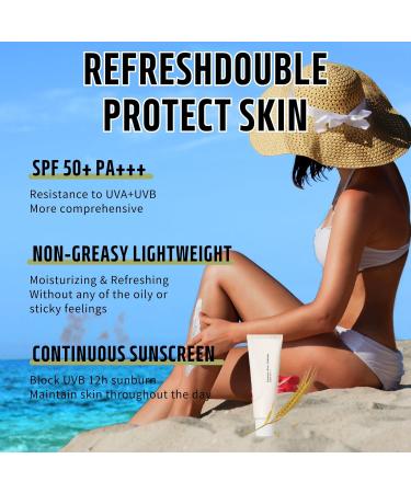 Sunscreen SPF 50+ Sun Cream with Rice + Probiotics Moisturizing Suncream Sun Lotion for Face Body UVA&UVB Protetion Refreshing Non-Greasy No White Cast with Rice Extracts 2 * 50ml 1 - Buy Online on GoSupps.com