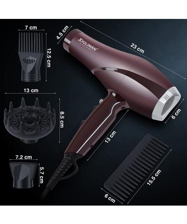 Xpoliman Professional Salon Hair Dryer - 2000 Watt AC Motor, Negative Ionic, 2 Speed 3 Heat Settings, Diffuser & Concentrator Comb - Brown/Purple - Buy Online on GoSupps.com