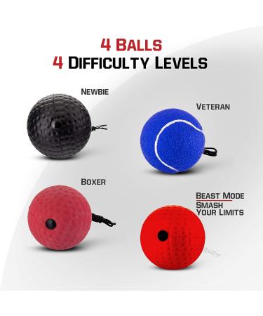 Boxing Reflex Ball Set - 4 Difficulty Levels - Punching Fight React Head Ball - Speed Hand Eye Coordination - Boxing Equipment for Kids & Adults - Buy Online on GoSupps.com