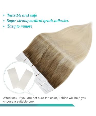 FSHINE Real Hair Tape-In Extensions - Dark Brown to Ash Brown Balayage Bleach Blonde - 20 Pieces 50cm #3/8/613 - Invisible Straight Hair Extensions - Buy Online on GoSupps.com