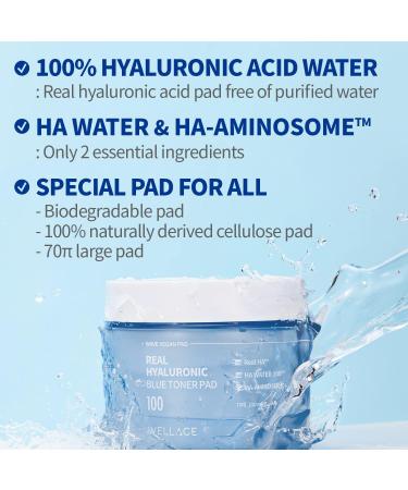 WELLAGE Real Hyaluronic Blue Toner Pad - Soothing & Moisturizing Face Pads for Smooth Skin - 70 Irritation-Free Exfoliating Toner Pads - Buy Online on GoSupps.com