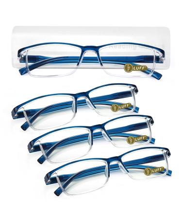 LUFF 4Pcs Anti-Blue Ray Reading Glasses Portable Ultralight Readers 2.25X Blue