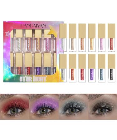 Liquid Eyeshadow Set - 12 Colors Sparkling Shimmer Eye Shadow | High Pigments Gloss Eye Shadow Set Quick-Drying Waterproof Easy to Apply Crystals Eyeshadow Qmisify - Buy Online on GoSupps.com