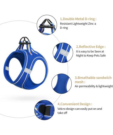 Heele Adjustable Reflective Soft Mesh Dog Harness for Small & Medium Dogs - Breathable Royal Blue Design - Buy Online on GoSupps.com