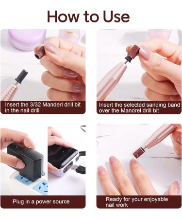 Alle's 150Pcs Nail Drill Sanding Bands Set - 80/120/180 Grits with 3/32 Nail Bits | Manicure & Pedicure Sanding Bits Kit | Christmas Gift - Buy Online on GoSupps.com