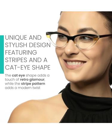 Stylish Black Stripes Cat Eye Reading Glasses for Women - Comfortable High Vision Readers - Solid & Sturdy 1.0 Magnification - Buy Online on GoSupps.com