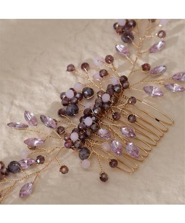 Bridal Hair Comb Rhinestone Insert Comb Hair Comb Hair Accessories Crystal Bridal Headpiece 18.5x6.5cm Purple - Buy Online on GoSupps.com