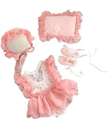 Yuehuam Newborn Photography Prop Girl Outfits Set - Baby Lace Romper, Hat, Pillow, Shoes & Skirt Clothes in Pink for Infant Photoshoot - Buy Online on GoSupps.com