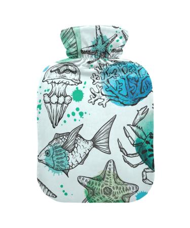 Heat bottles with reference to sea mussels fish corals jellyfish warmth for pain relief menstrual complaints feet and bed warmers 2 liters