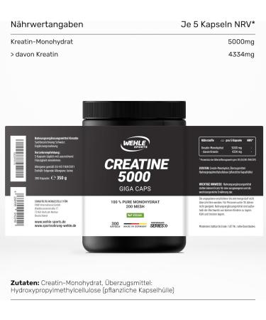 High Dose Creatine Capsules 5000mg - Vegan 300 Capsules Pure Creatine Monohydrate Workout Booster Halal & 100% Natural - Buy Online on GoSupps.com